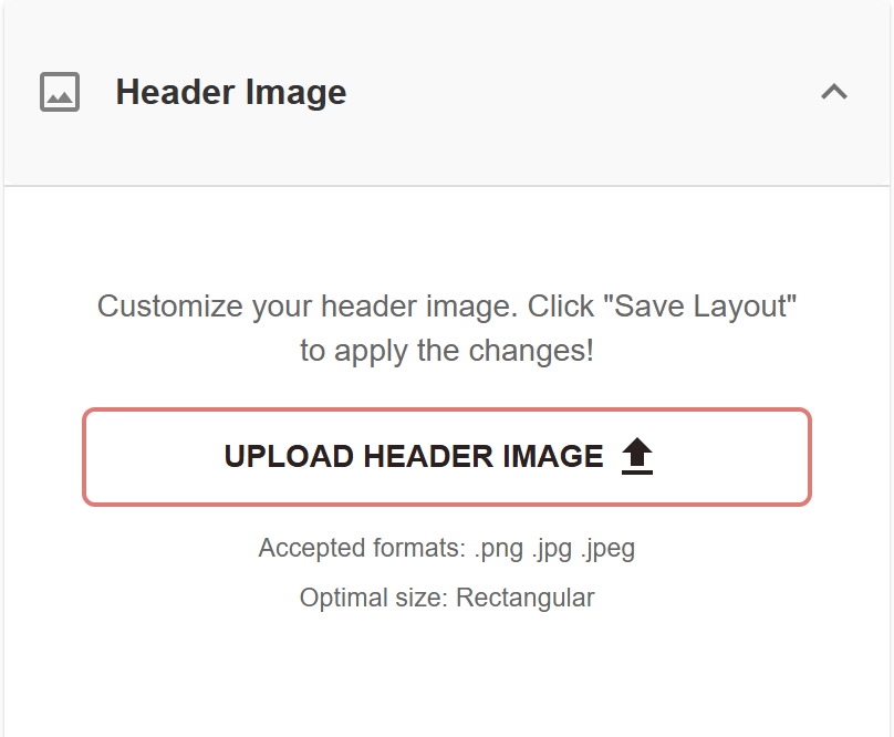 Catchmemo Header Image settings with the upload header image button and accepted file formats